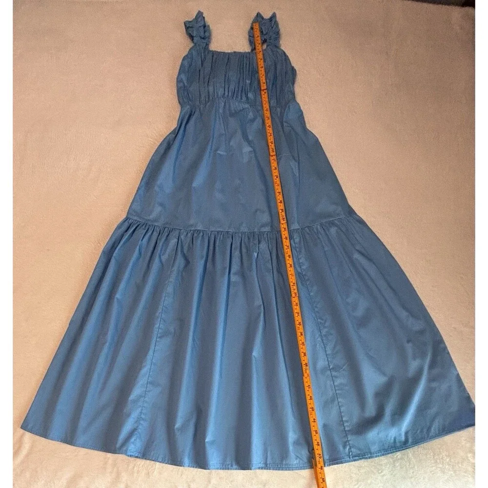 Abercrombie & Fitch Tiered Bow Back Ruffle Poplin Maxi Dress Sz MP Blue